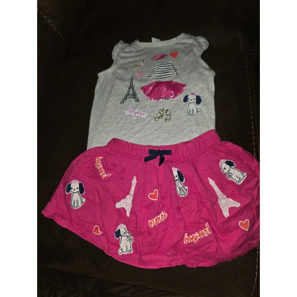 Gymboree Eiffel flowers dog paris top and skirt size 3t